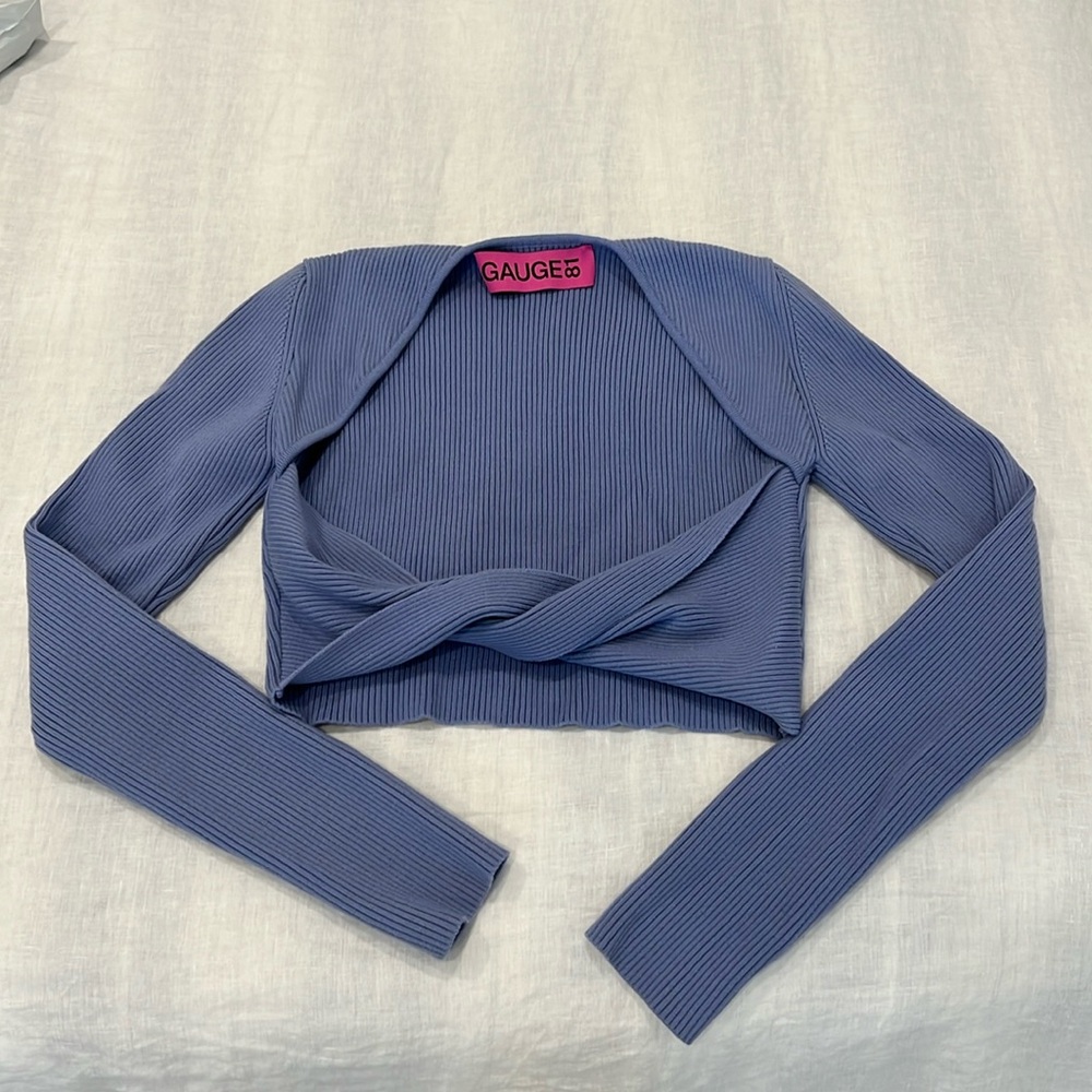 Gauge81 Lifa Cornflower Blue Cropped Sweater With… - image 2